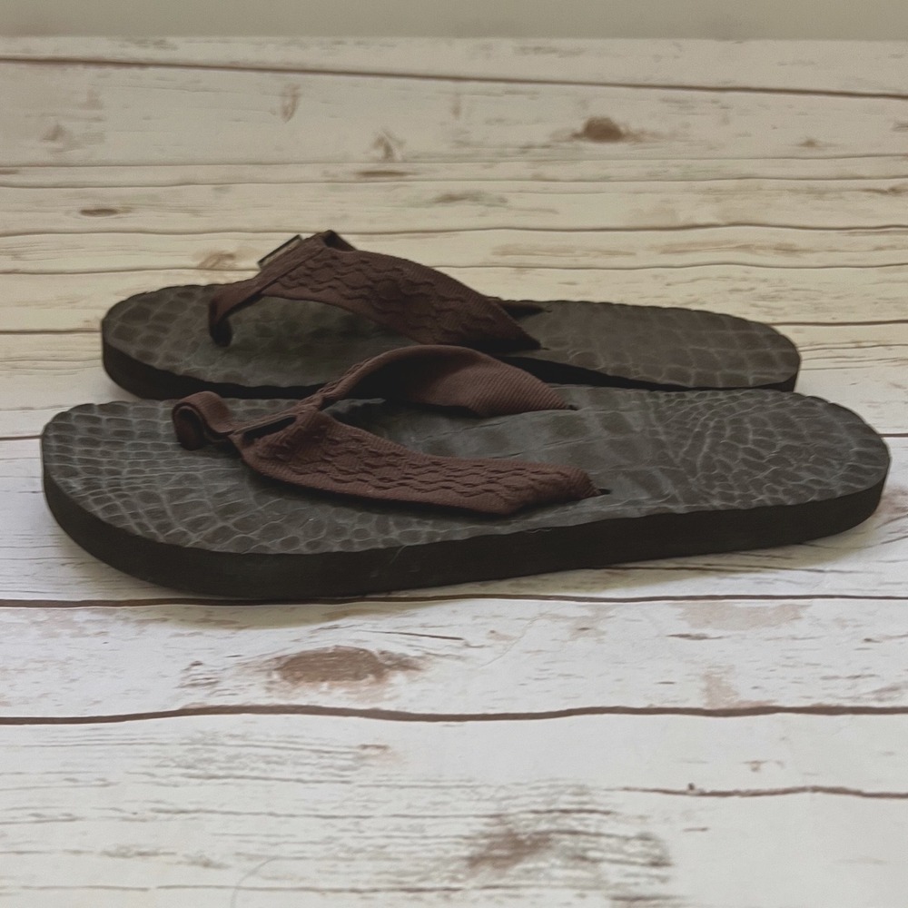 Reef Flip Flops Brown Crocodile Embossed Woven Strap Sandals sz 12 Mens